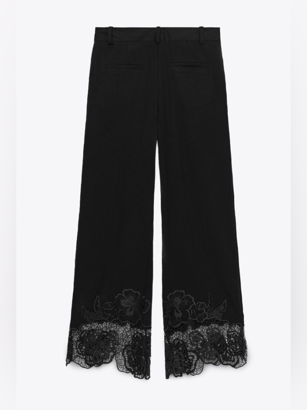 Zara Embroidery Trousers High Waist Embroidery Floral Zip up Black Medium NWT - Picture 6 of 12